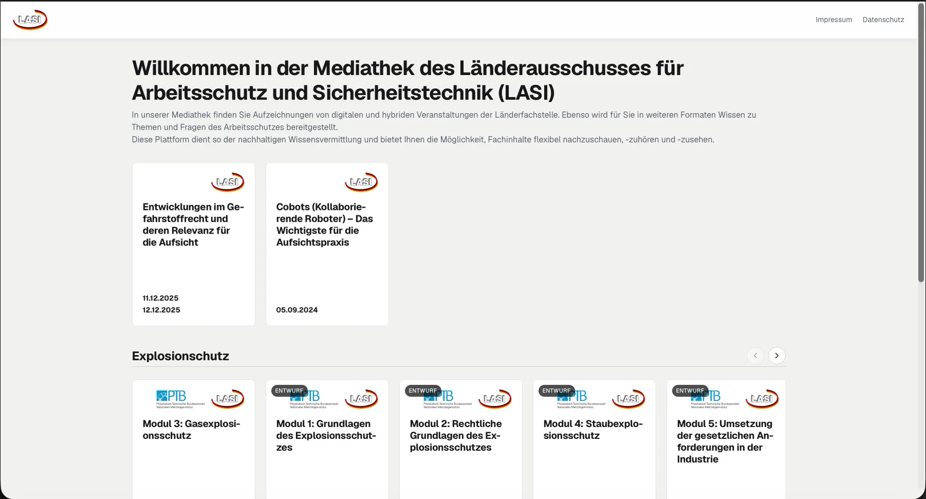 LASI-Mediathek mit thematisch geordneten Aufzeichnungen und Schulungsvideos